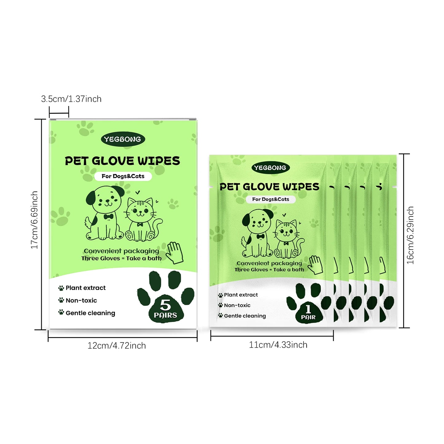 YEGBONG Pet No Rinse Cleaning Gloves For Hair Odor Control