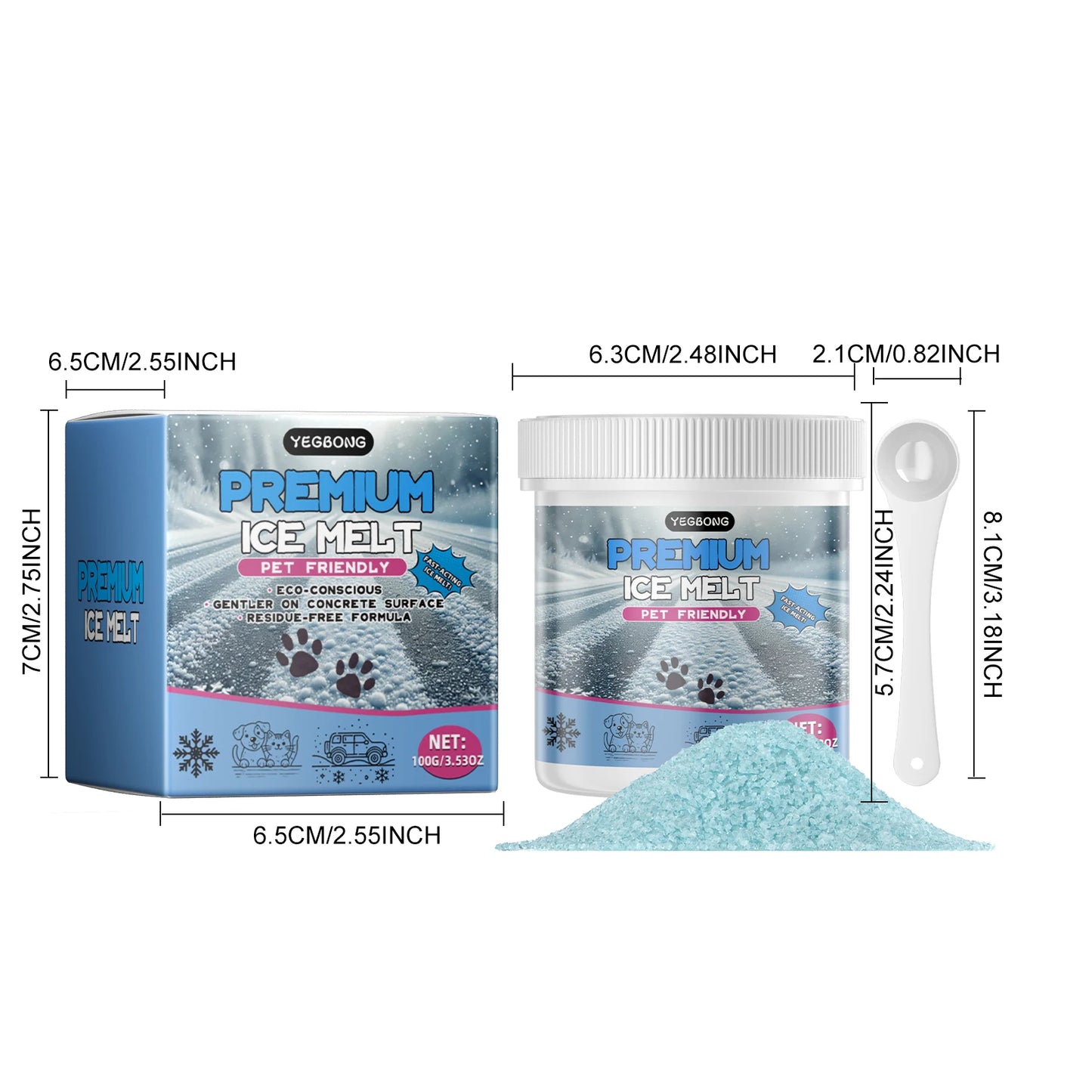 YEGBONG Pet-Friendly Ice Melter Powder For Cats And Dogs Non-Irritating