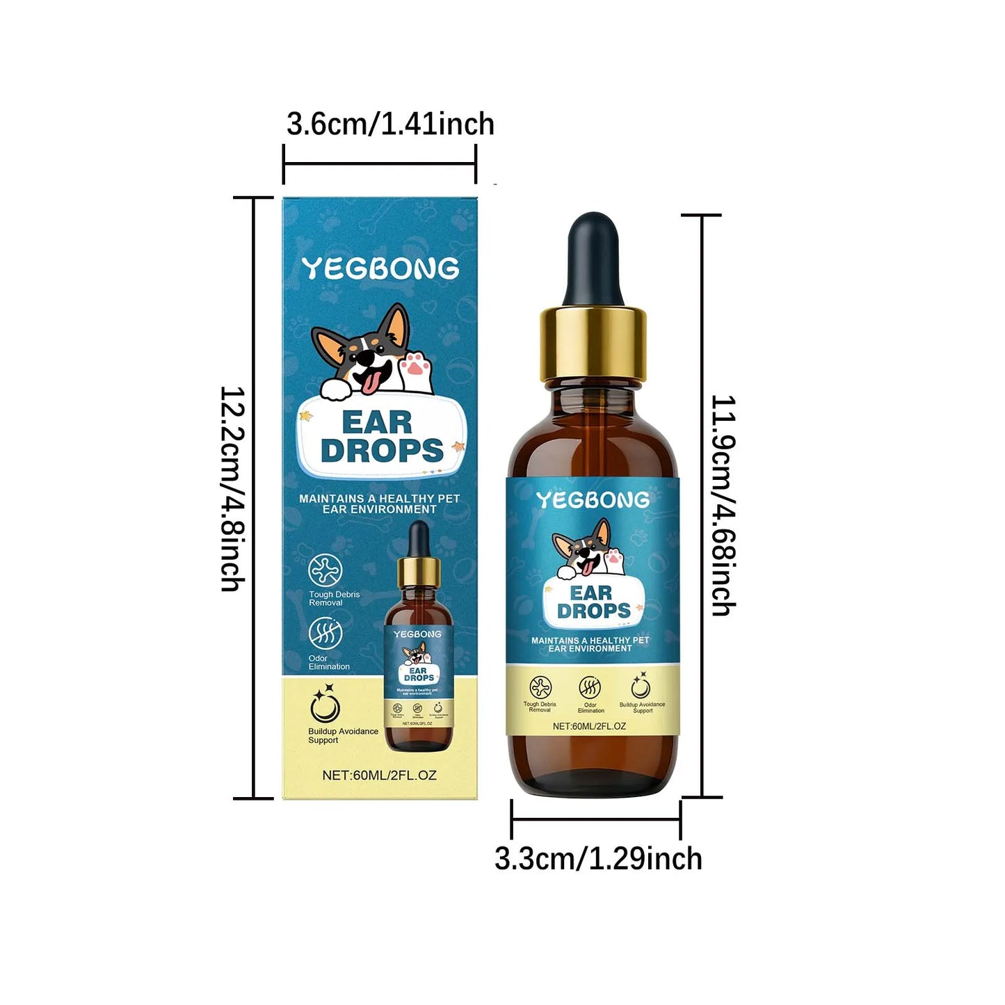 YEGBONG Pet Ear Care Drops Natural Formula Gentle Cleaning For Dogs And Cats