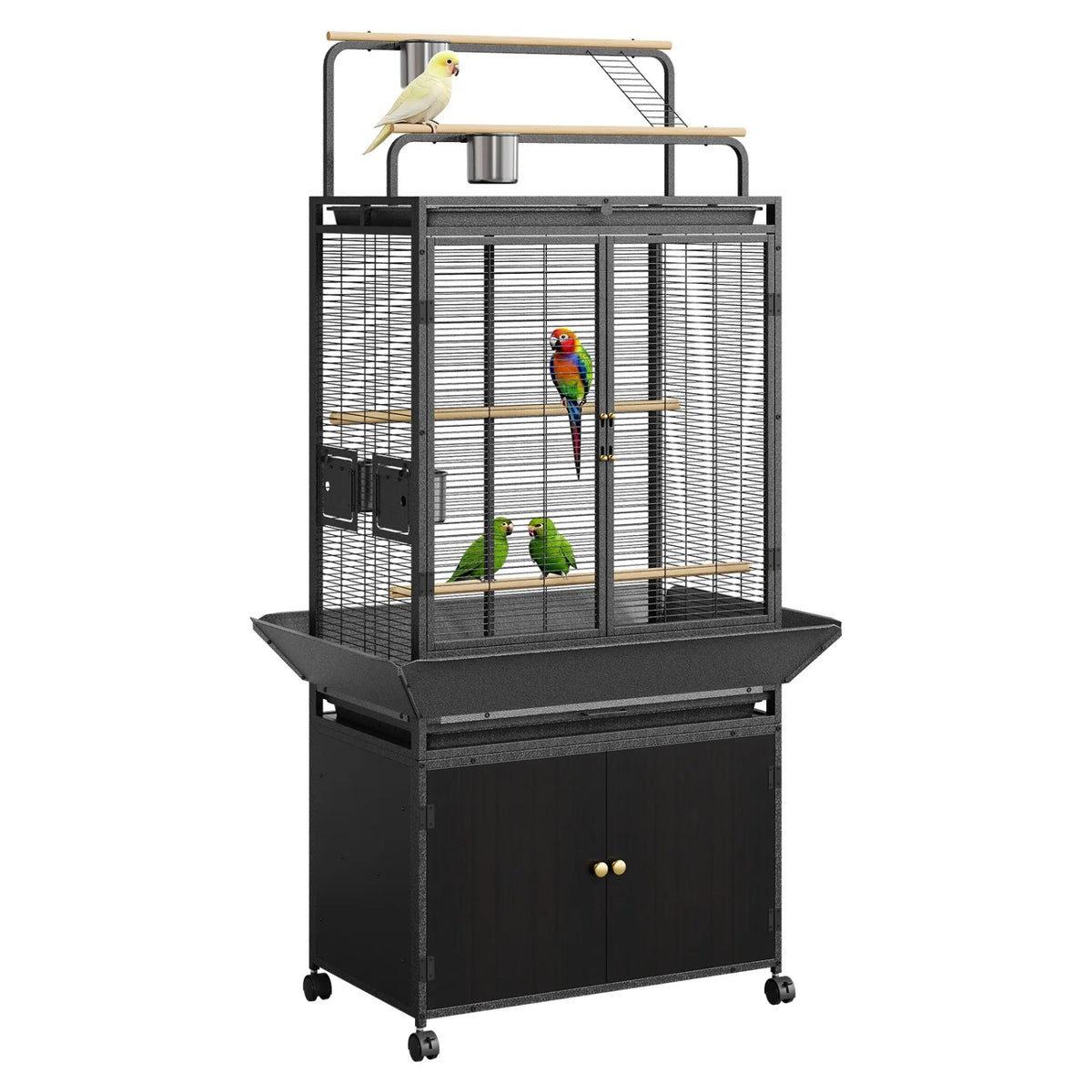 HImiss Corner Bird Cage Play Top And Rolling Storage Cabinet