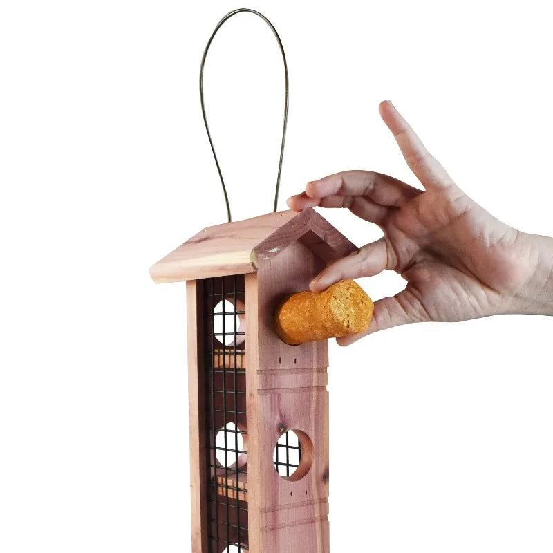 Cedar Wild Bird Suet Dough Plug Feeder For Outdoor Feeding