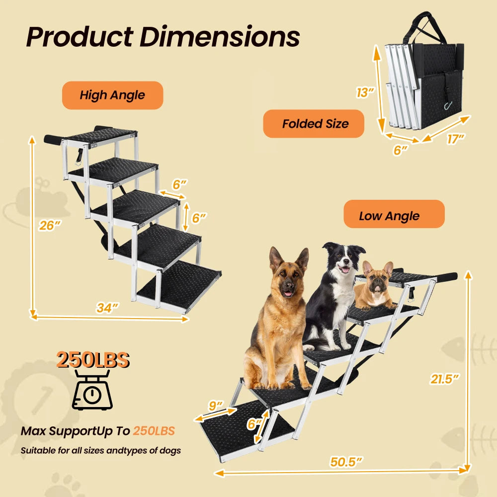 LISM Foldable Non-Slip Dog Ramp for Cars SUVs and Trucks