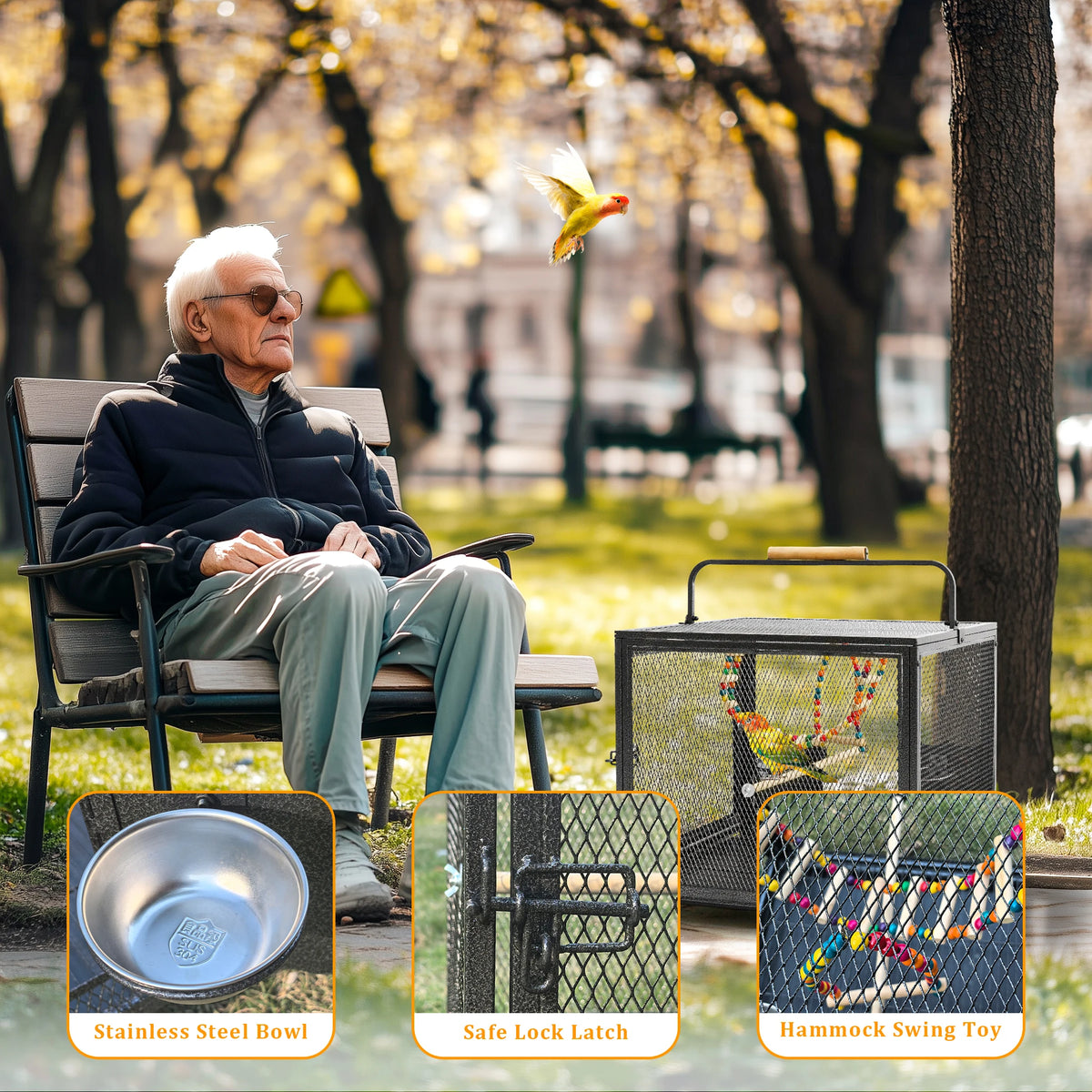 Large Iron Metal Bird Cage For Cockatiels Parakeets With Hammock And Swing Toy Perch