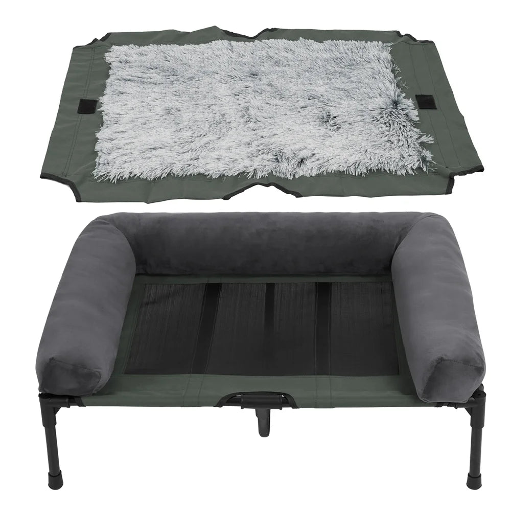 BORWART CN Outdoor Raised Dog Bed With Cooling Breathable Soft Plush Mat