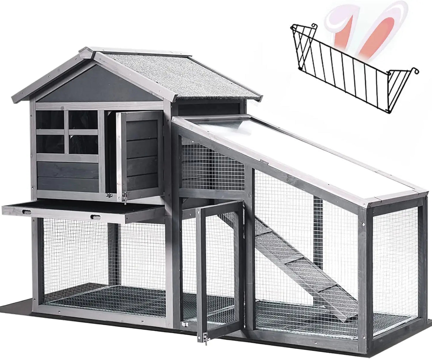 Rabbit Hutch Cage With Hay Feeder Outdoor Indoor Pet Coop