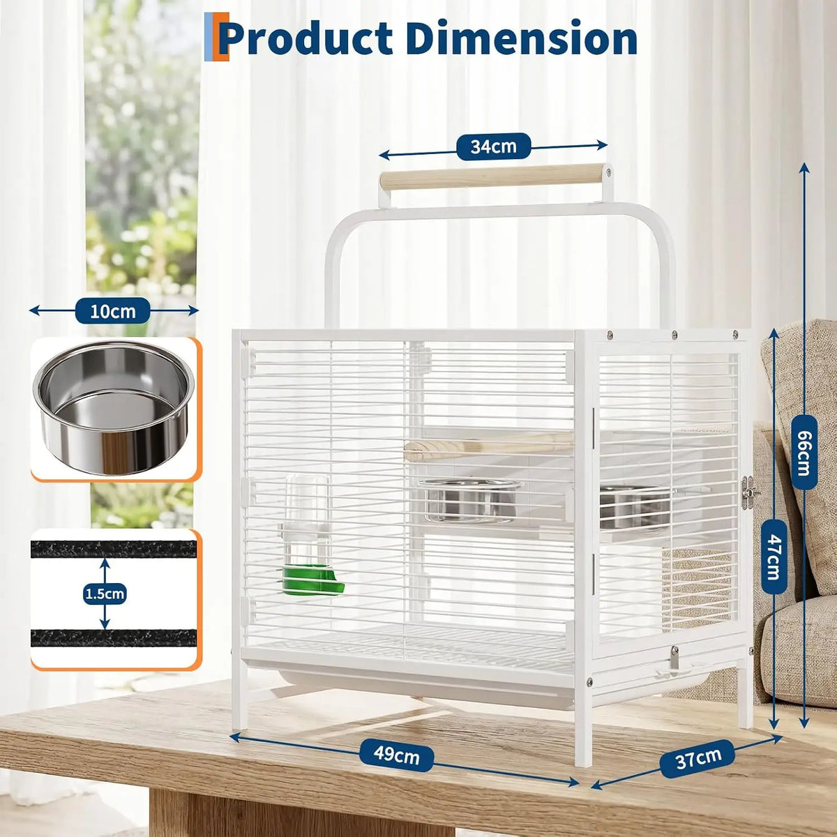 Spacious Parrot Bird Cage With Rolling Stand And Play Top