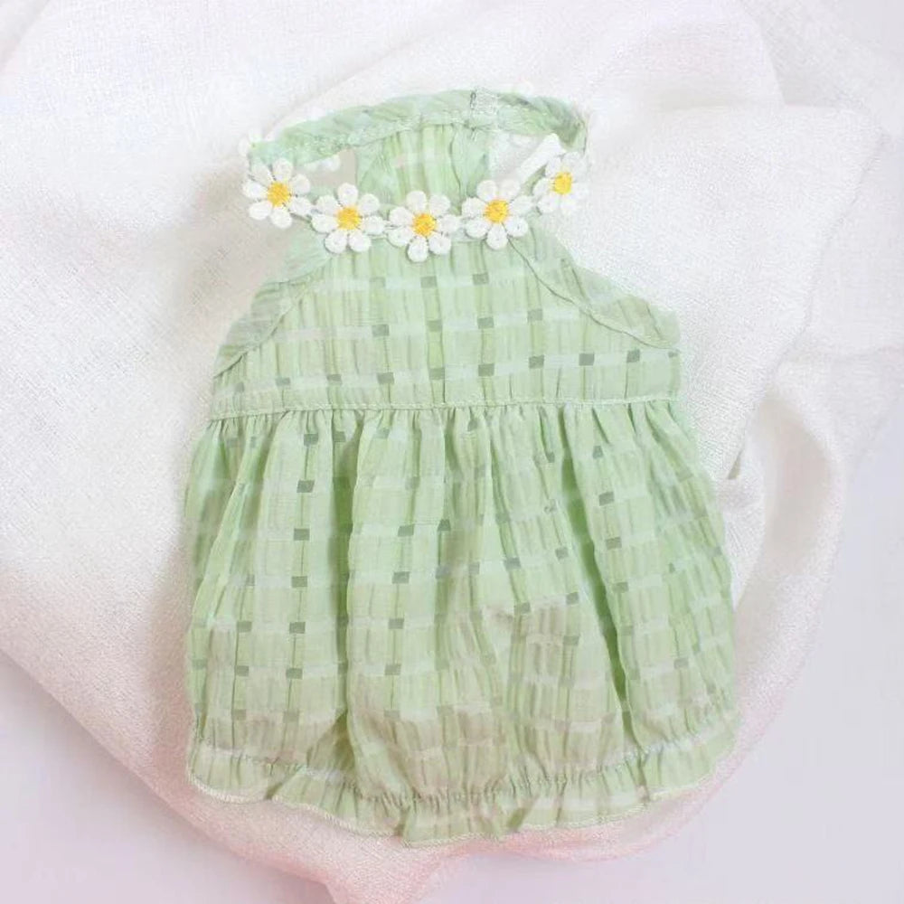Breathable Floral Pet Skirt Dress With Wreath Collar
