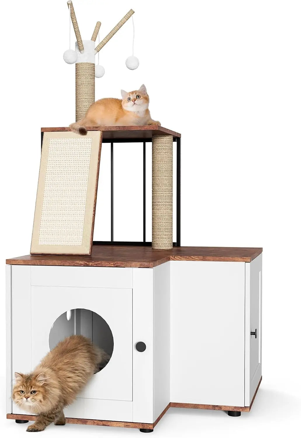 Garvee Wood L-Shaped Cat Tree Scratching Post With Storage Cabinet