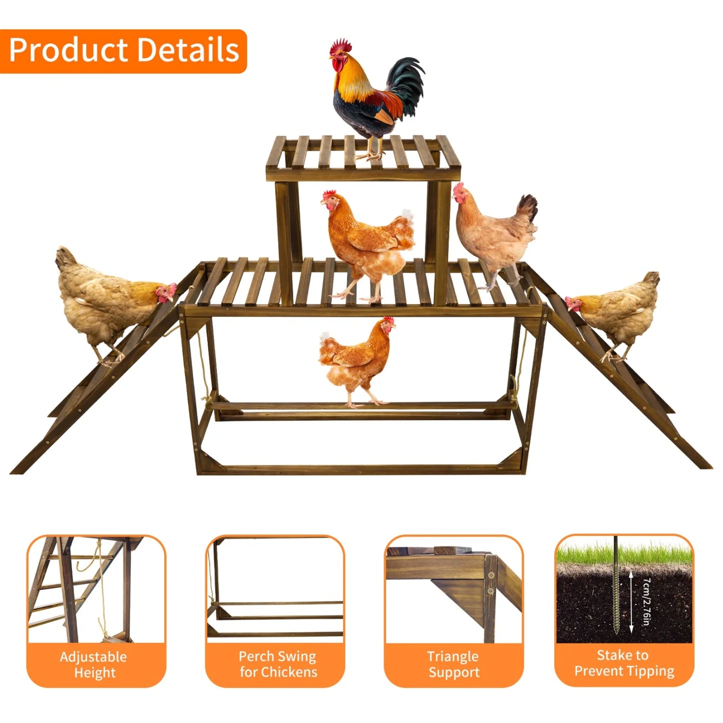 BINGOPAW Pine Wood Chicken Perch Swing And Climbing Ladder