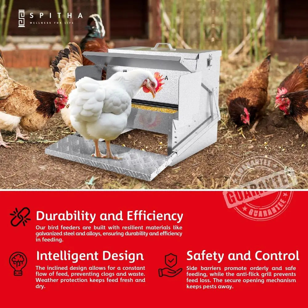 Stainless Steel Automatic Chicken Coop Feeder Rodent Proof Weather Resistant