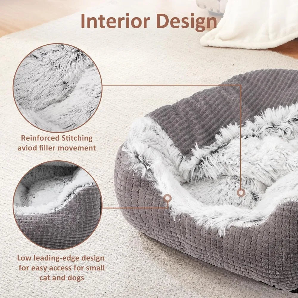 Rectangle Cave Hooded Dog Bed Orthopedic Pet Bed For Dogs