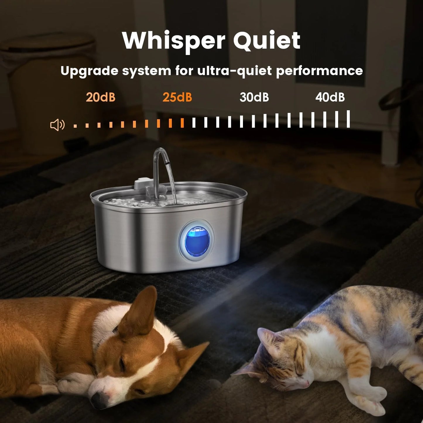 Stainless Steel Cat And Dog Drinking Fountain With Water Level Window