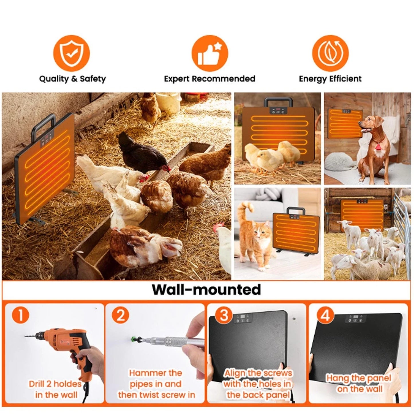 Universal Chicken Coop Heater Thermostatic Panel Adjustable Temperature