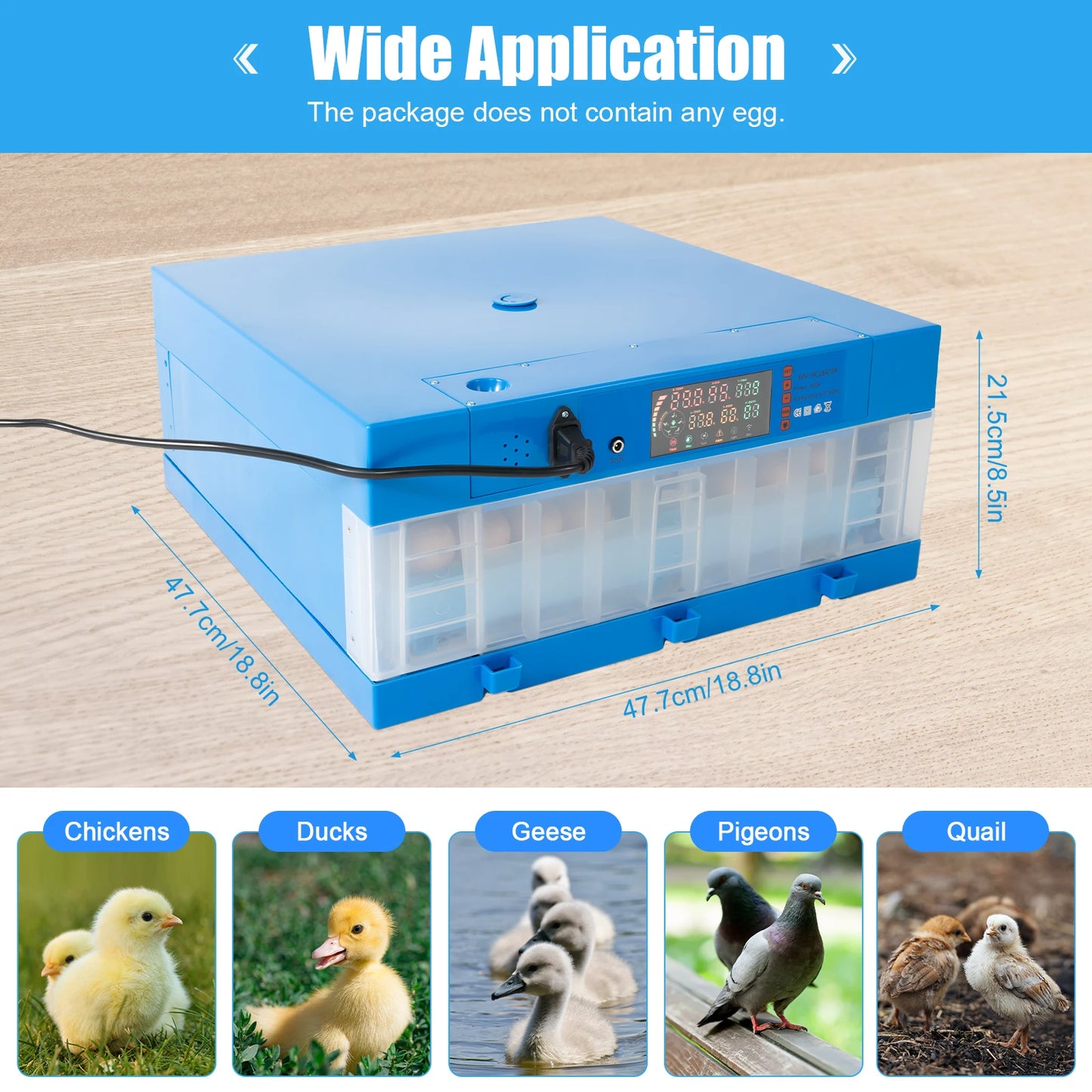80W Fully Automatic Egg Incubator Dual Power Supply Chicken Eggs