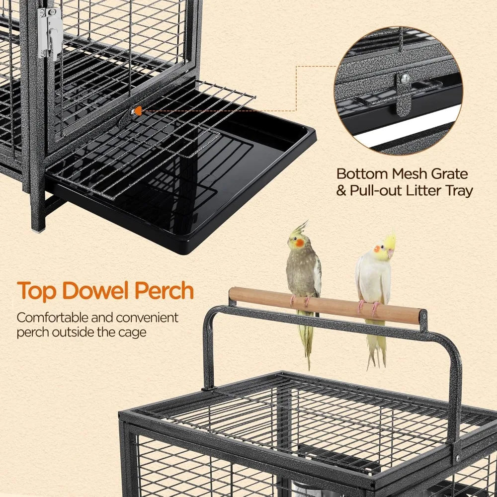 Wrought Iron Bird Travel Cage With Wooden Perch