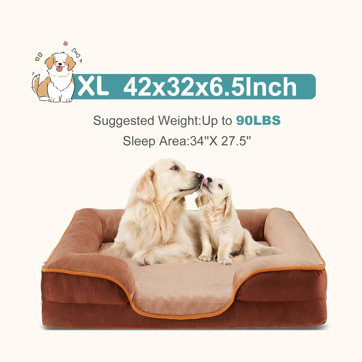 MCQ Orthopedic Memory Foam Dog Bed With Washable Cover