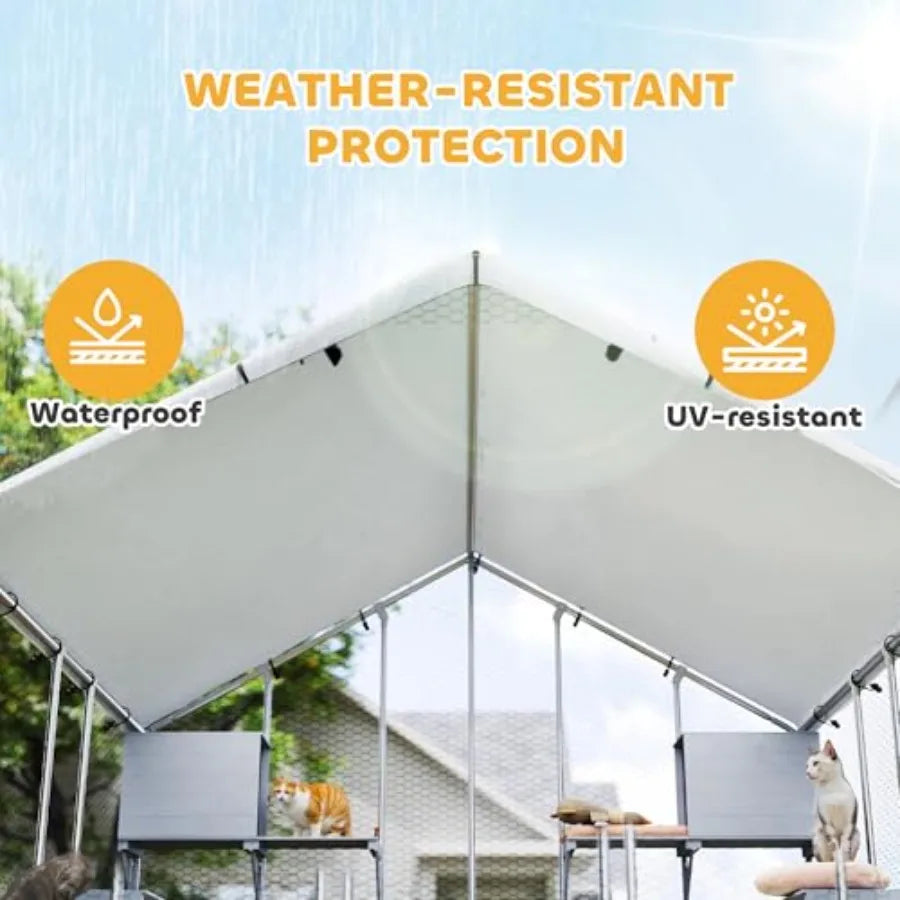 Outdoor Cat Enclosure With Waterproof Cover And 2 Resting Boxes