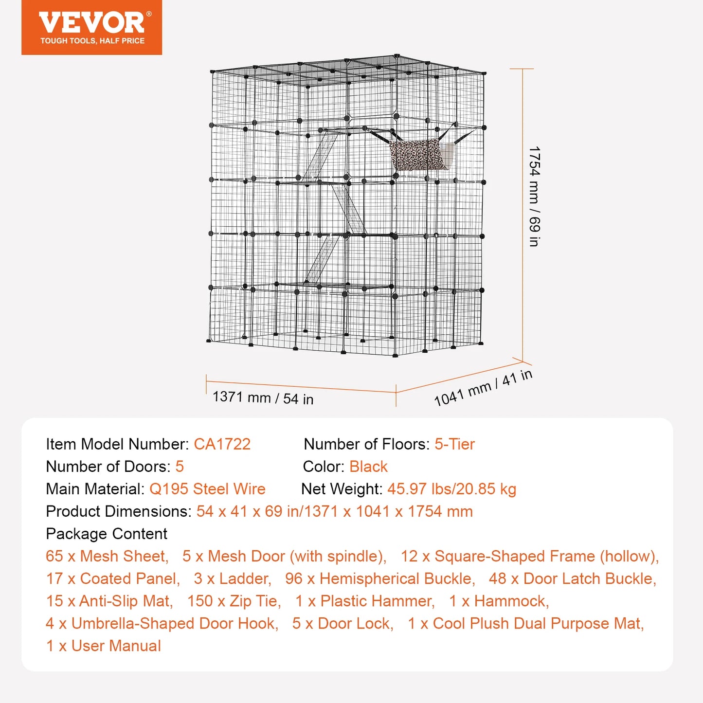 SucceBuy Detachable Cat Cage With Front Doors And Hammock