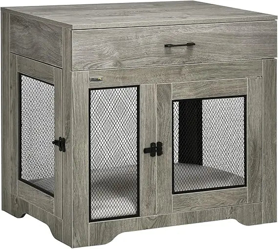 Dog Crate End Table With Cushioned Drawer