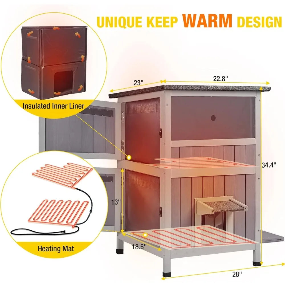 Insulated Outdoor Cat Shelter With Heated Pad For Winter Use