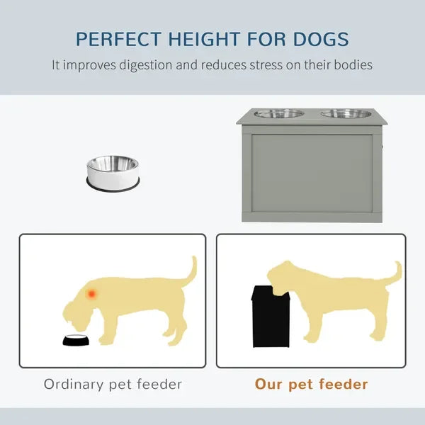 Raised Dog Feeding Station With 2 Stainless Steel Bowls And Storage