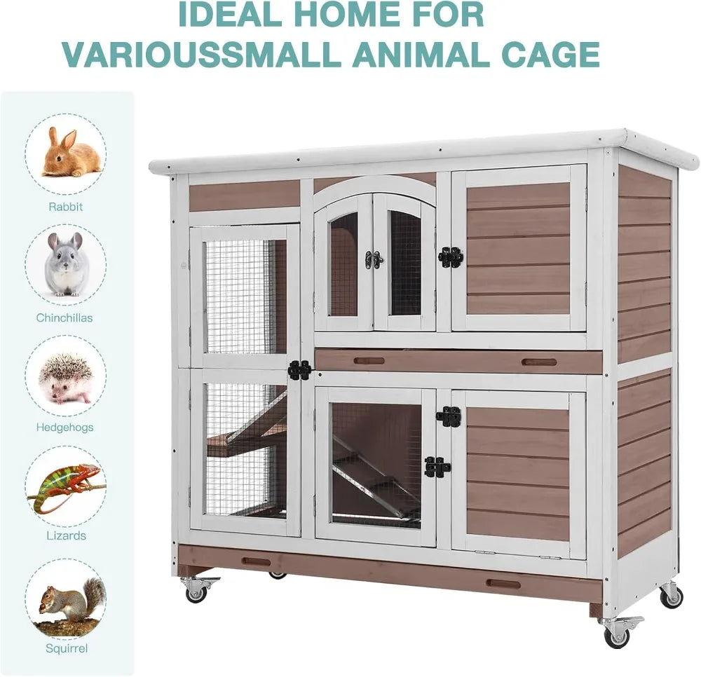 Indoor Rabbit Hutch And Guinea Pig Cage With Sliding Trays And Ramp