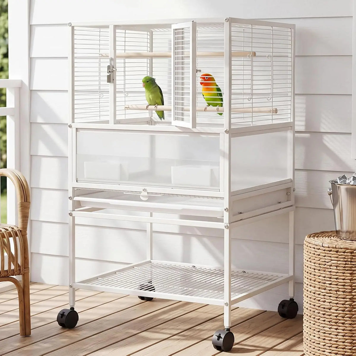 Garvee Three In One Wrought Iron Bird Cage With Wheels
