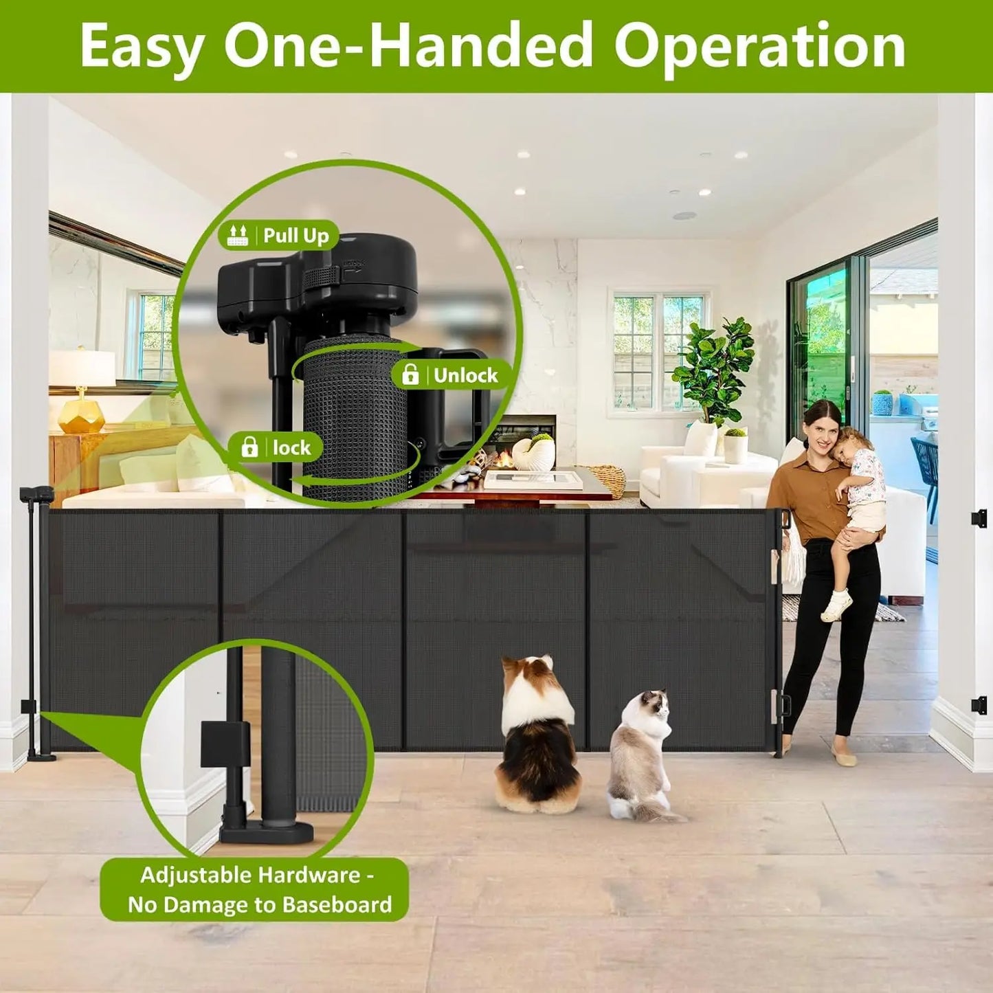 Retractable Dog Gate Barrier For Indoor And Outdoor Use