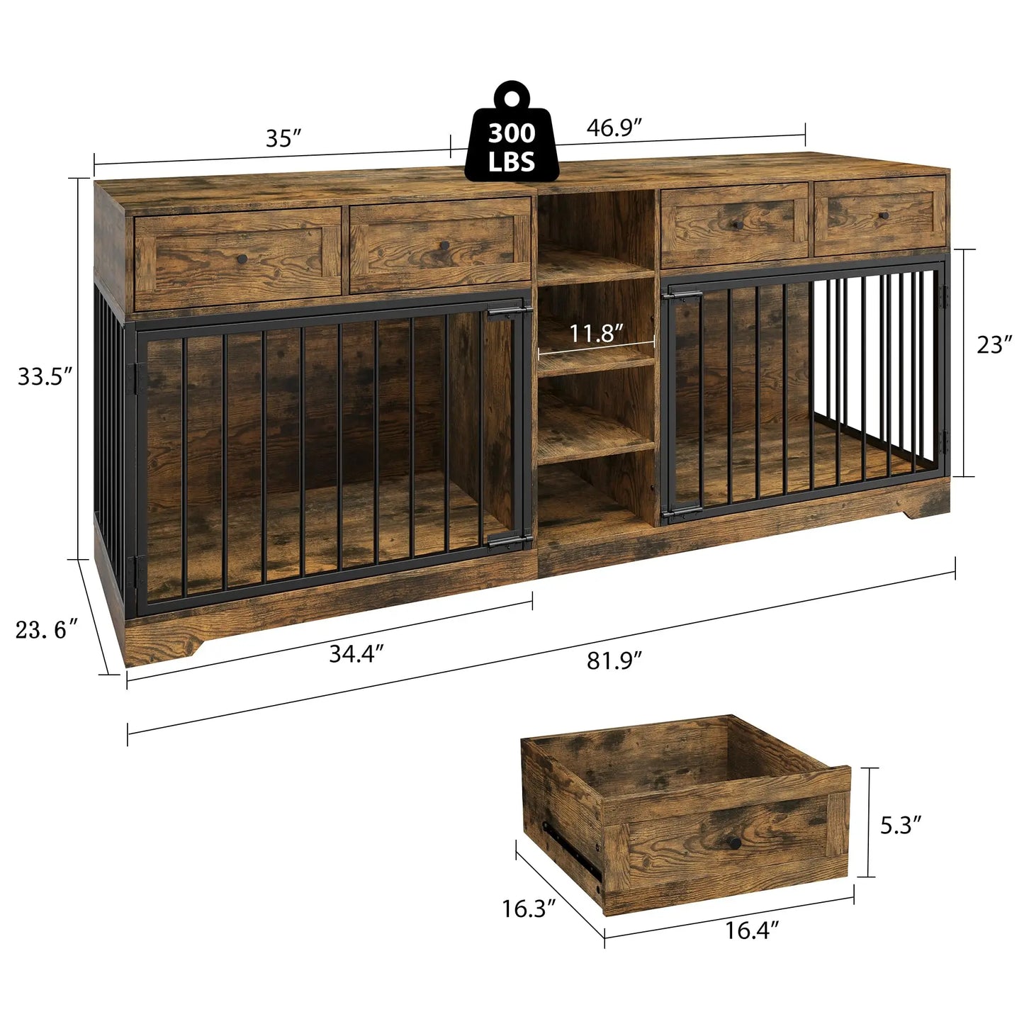 HiMISS Heavy Duty Double Dog Crate Furniture TV Stand