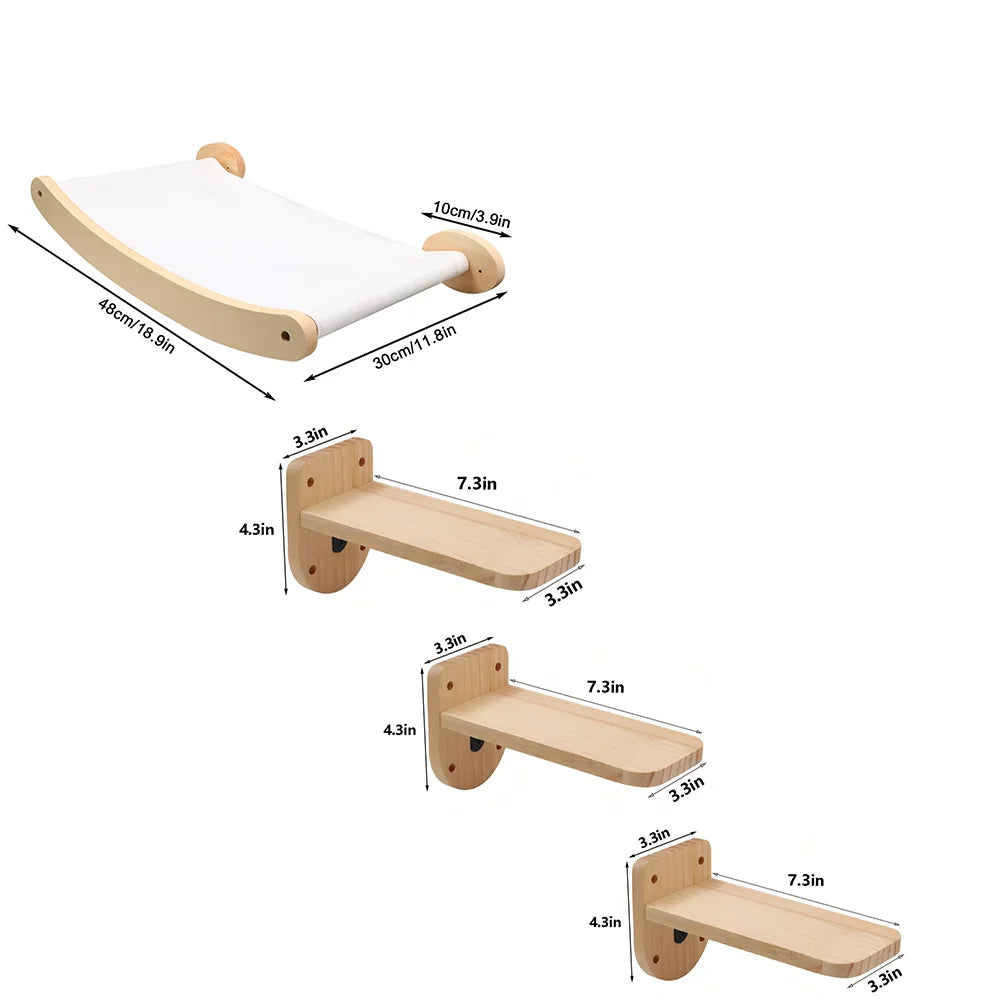 CWV Wall Mounted Cat Hammock And Sisal Rope Climbing Shelf