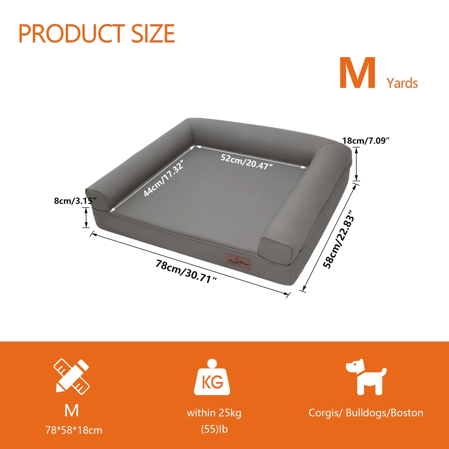 BORWART Orthopedic Dog Bed Bolster Waterproof Microfiber Leather Removable Cover