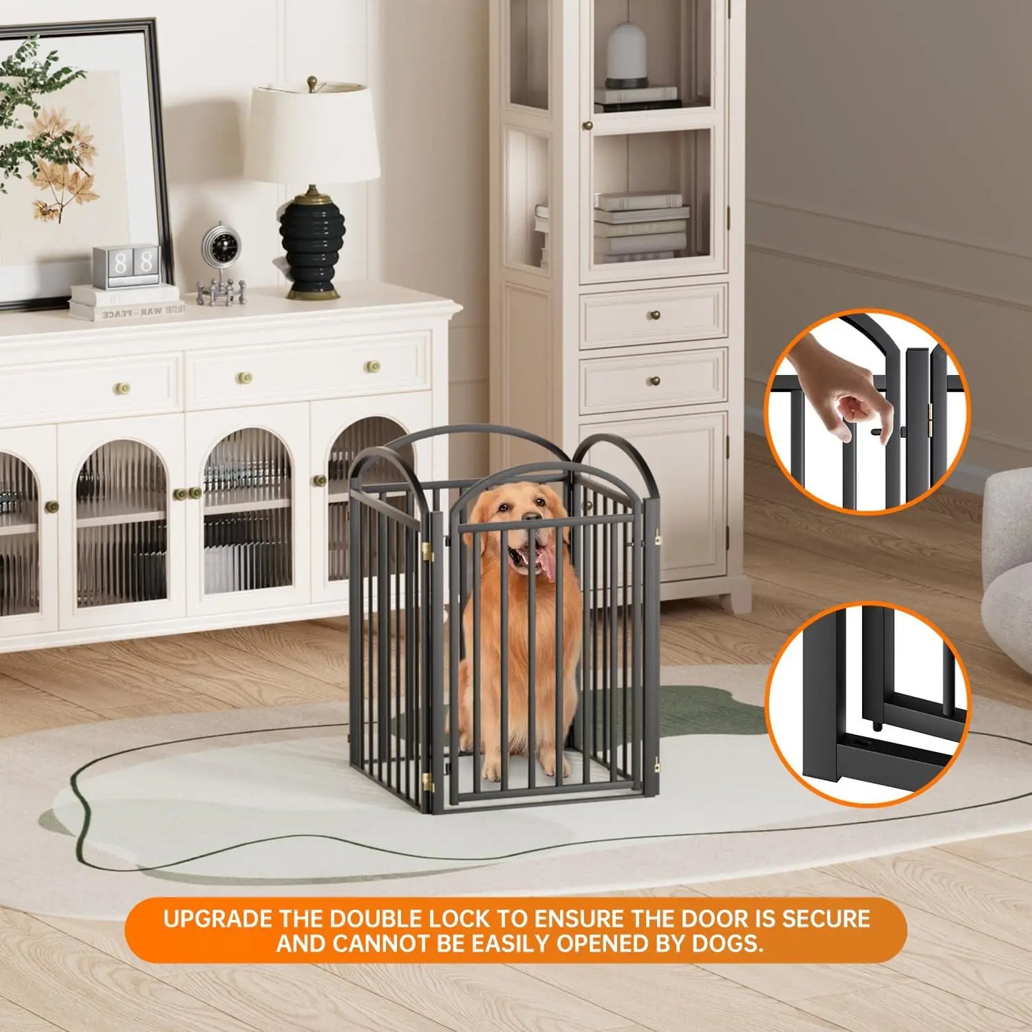 4-Panel Metal Pet Gate With Door Foldable Freestanding Fence