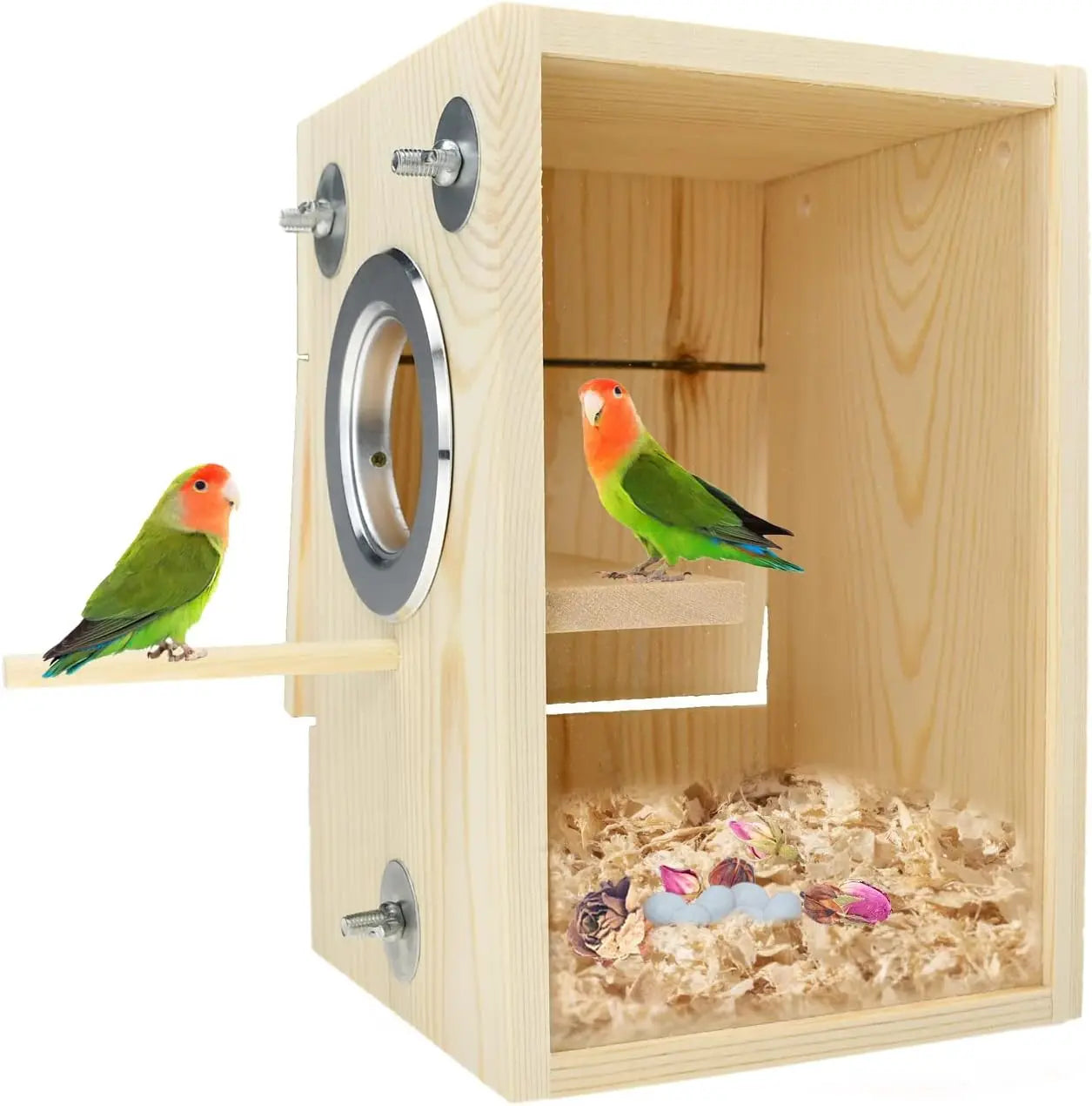 NONECN Wooden Acrylic Bird Nest Box For Parrots Finches