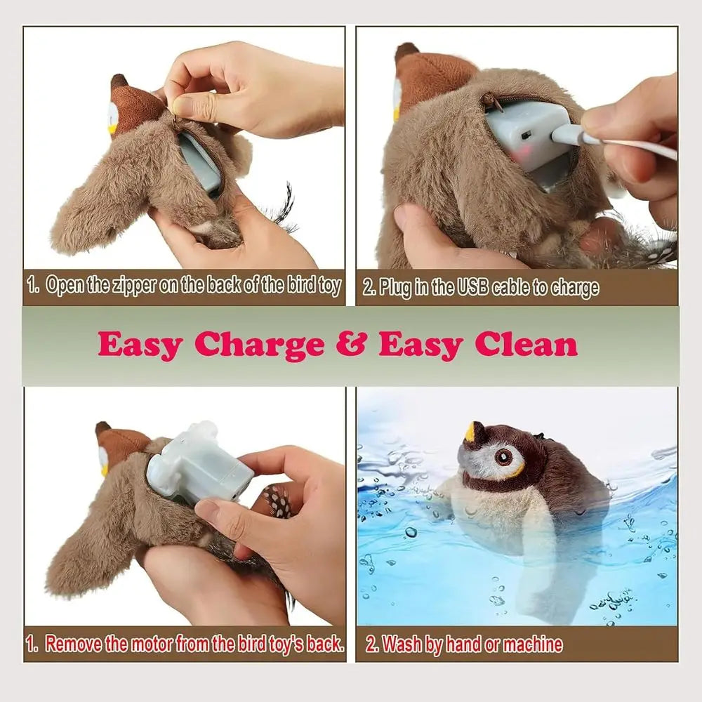 Interactive Chirping Bird Cat Toy With Lapping Wings