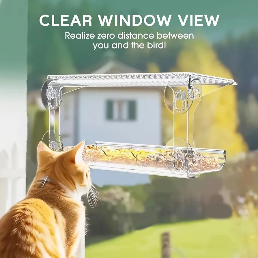 Indestructible Window Bird Feeder With Removable Seed And Water Tray