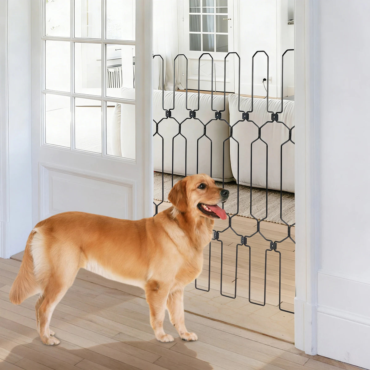Bymaocar Metal Retractable Pet Gate Secure Doorway Barrier