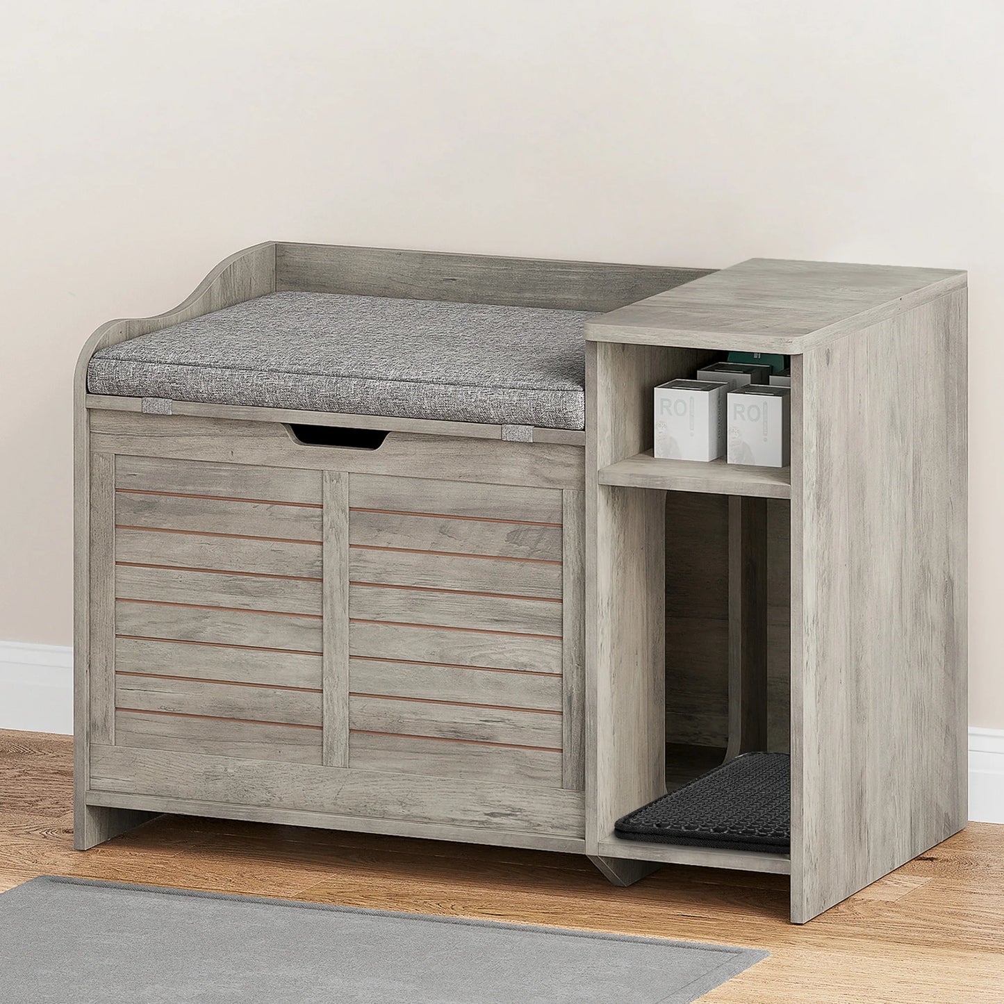 Hidden Wood Cat Litter Box Enclosure With Scratch Pad Easy Assembly