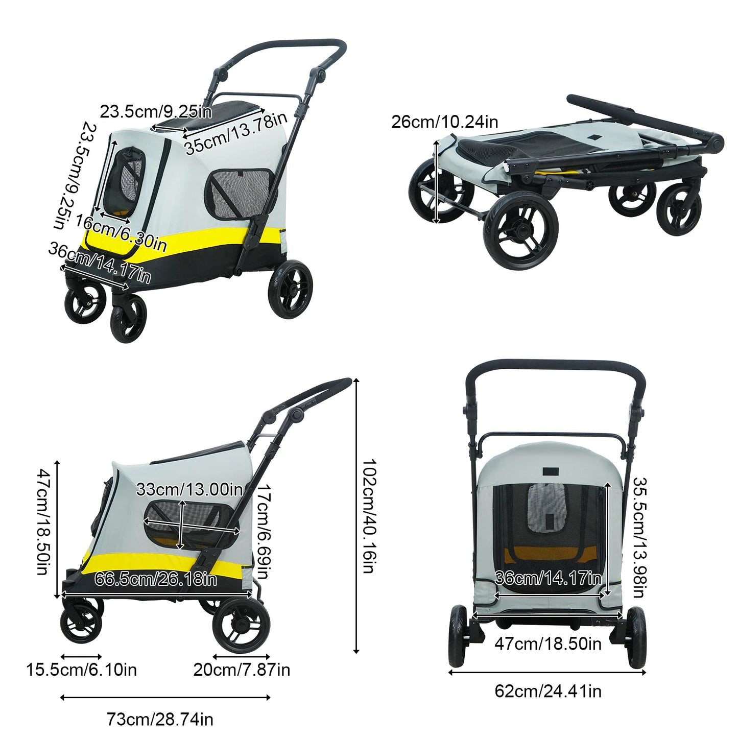 Portable Dog Stroller All Terrain Dual Entry Pet Wagon Cart