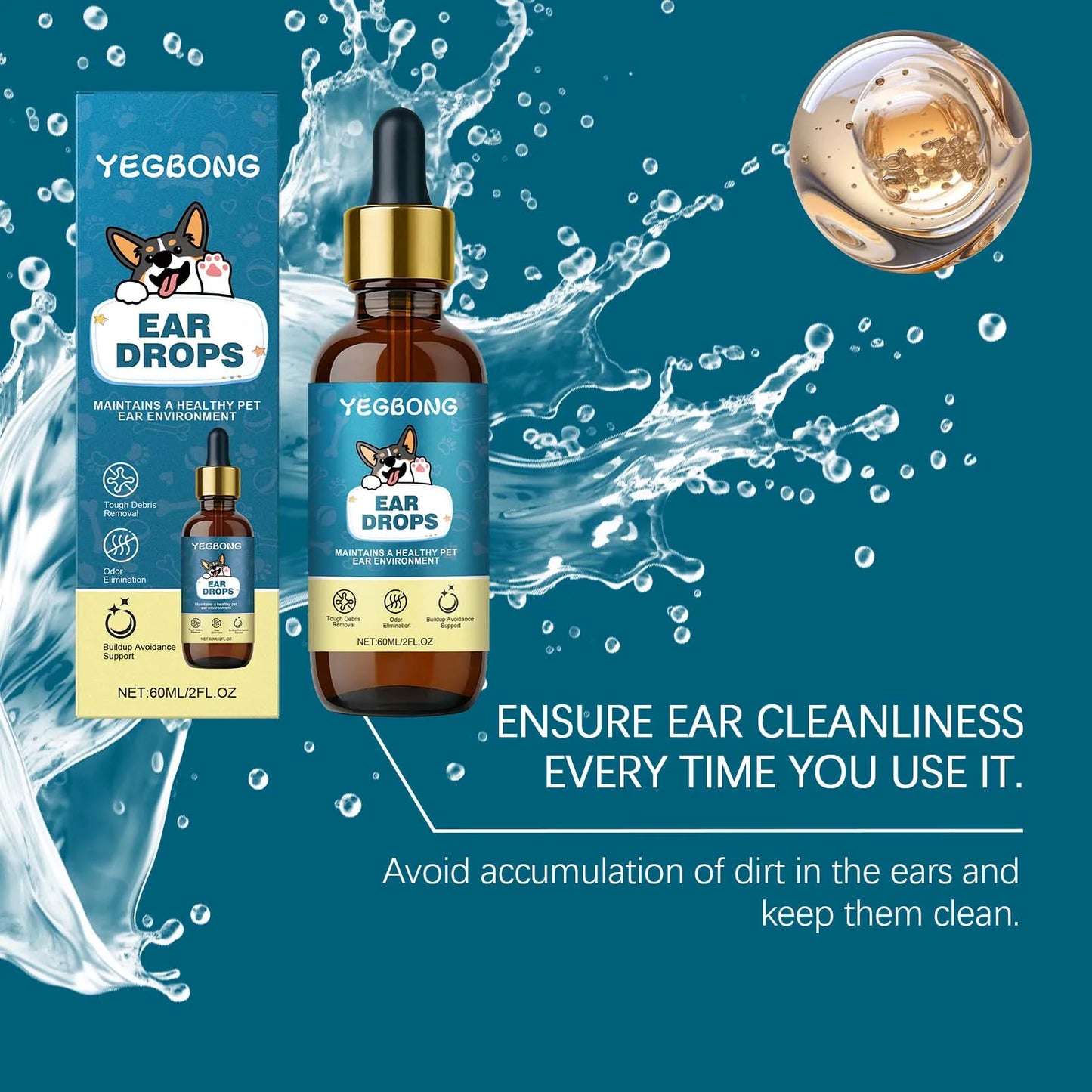 YEGBONG Pet Ear Care Drops Natural Formula Gentle Cleaning For Dogs And Cats