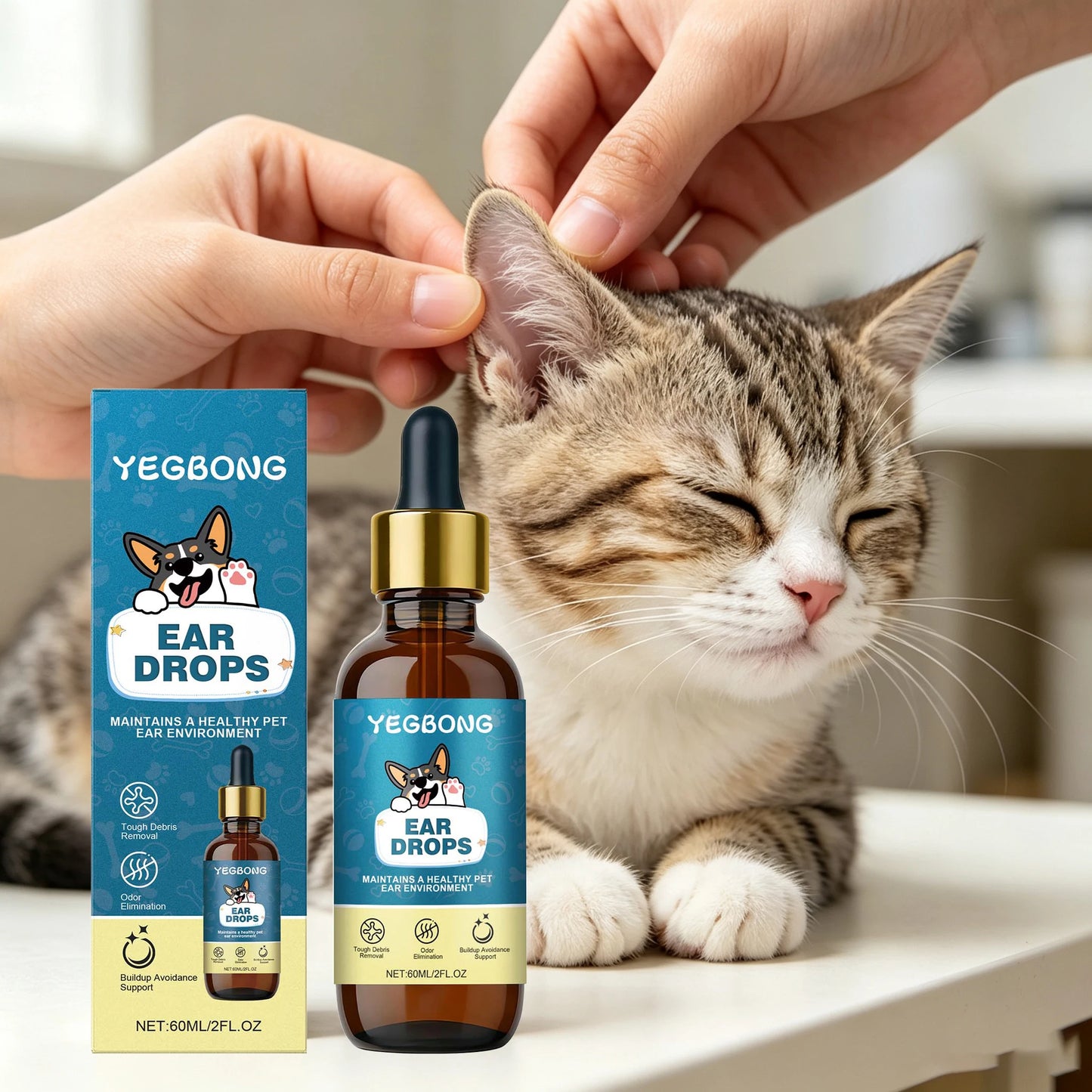 YEGBONG Pet Ear Care Drops Natural Formula Gentle Cleaning For Dogs And Cats