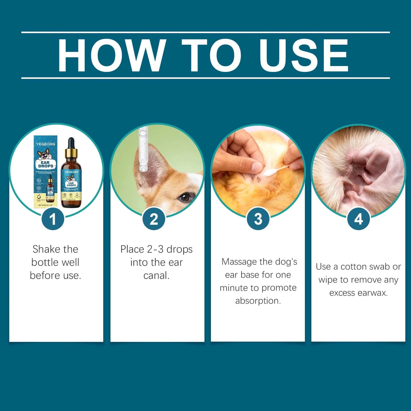 YEGBONG Pet Ear Care Drops Natural Formula Gentle Cleaning For Dogs And Cats