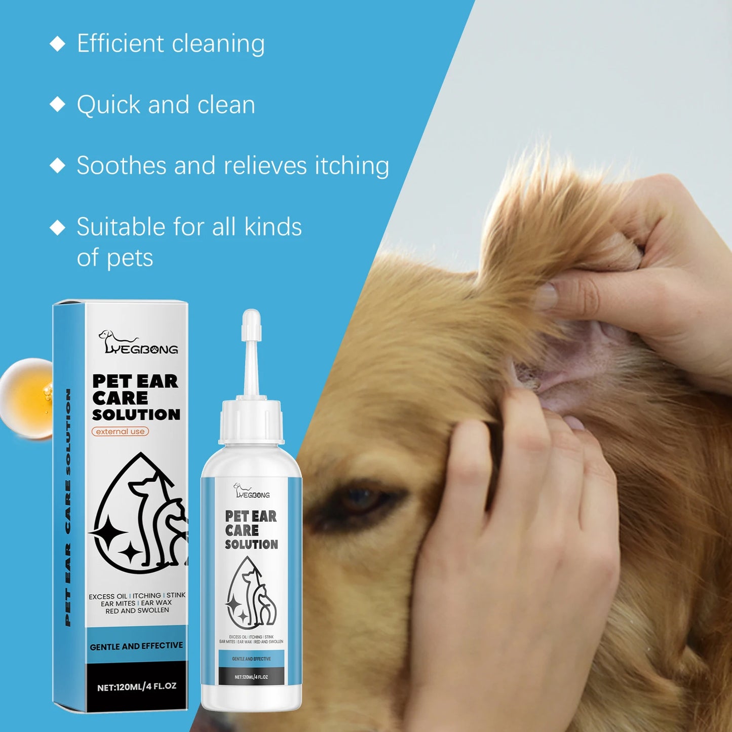 YEGBONG Pet Ear Care Solution Gentle Cleaning And Earwax Removal