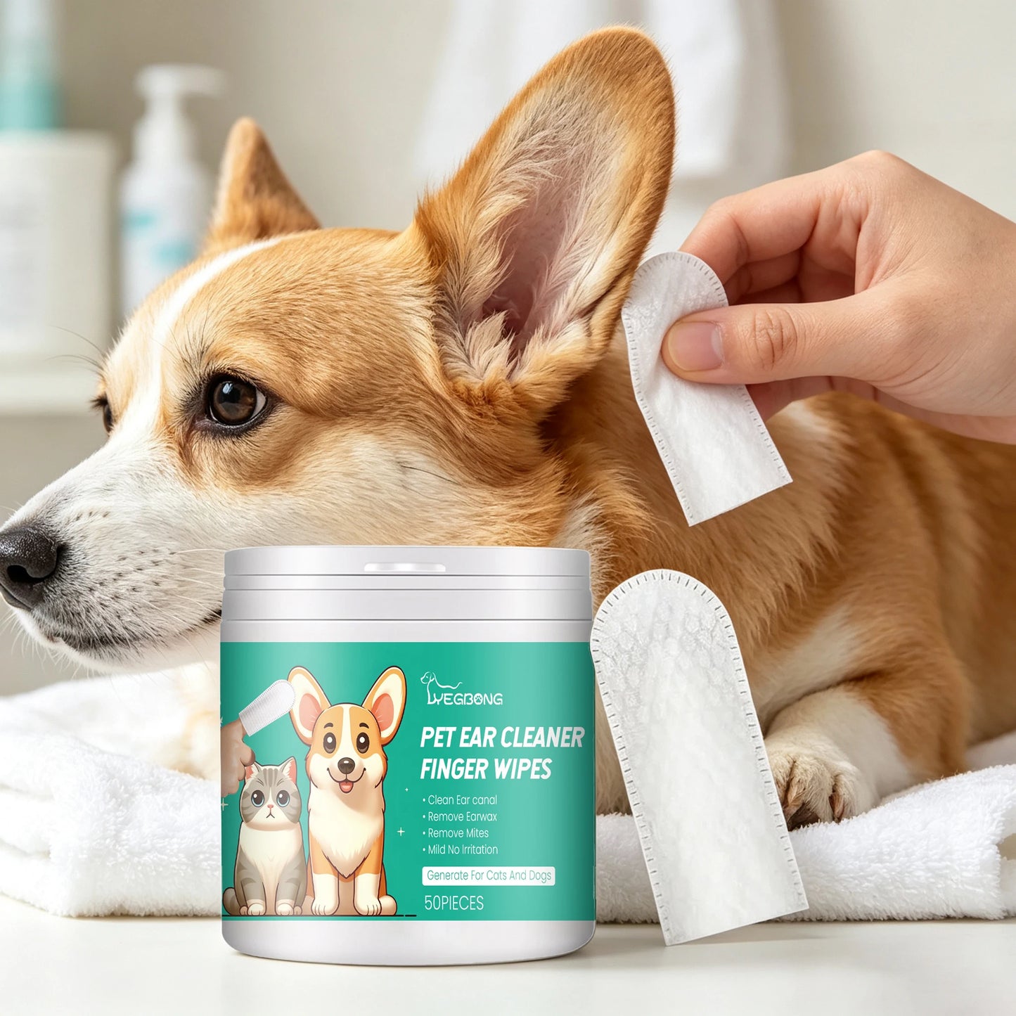 YEGBONG Pet Ear Cleaning Finger Wipes for Dogs and Cats