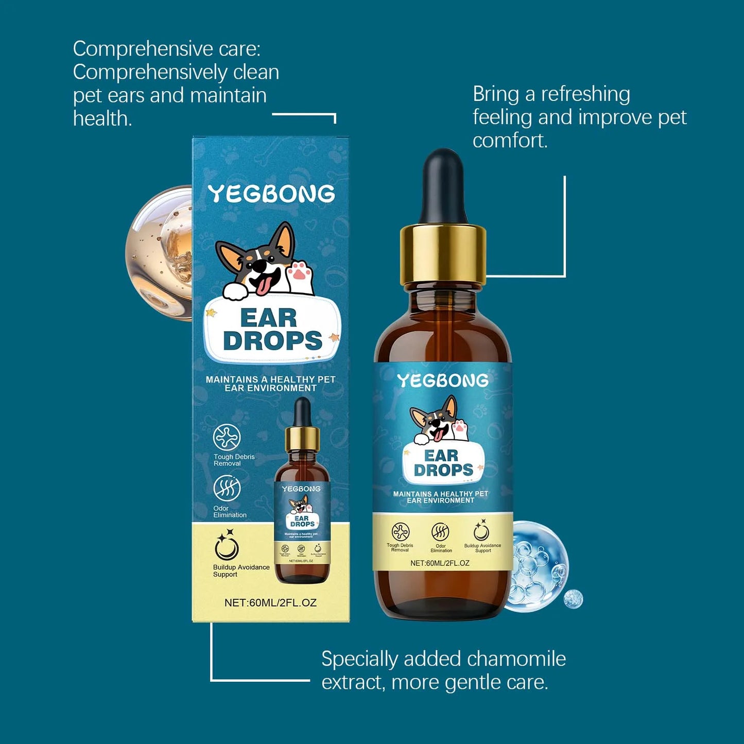 YEGBONG Pet Ear Care Drops Natural Formula Gentle Cleaning For Dogs And Cats