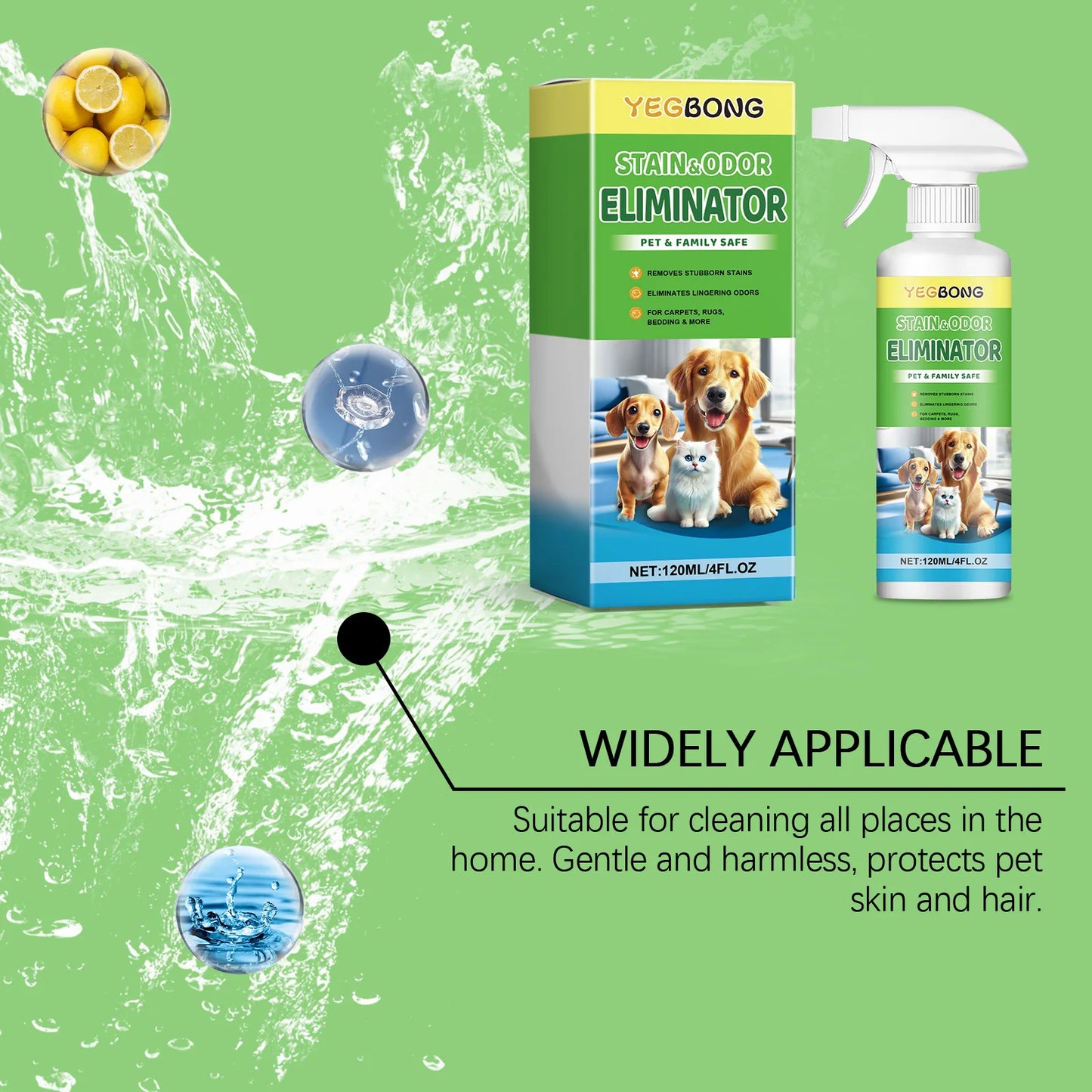 YEGBONG Pet Stain Cleaner Spray Stain Removal and Odor Elimination