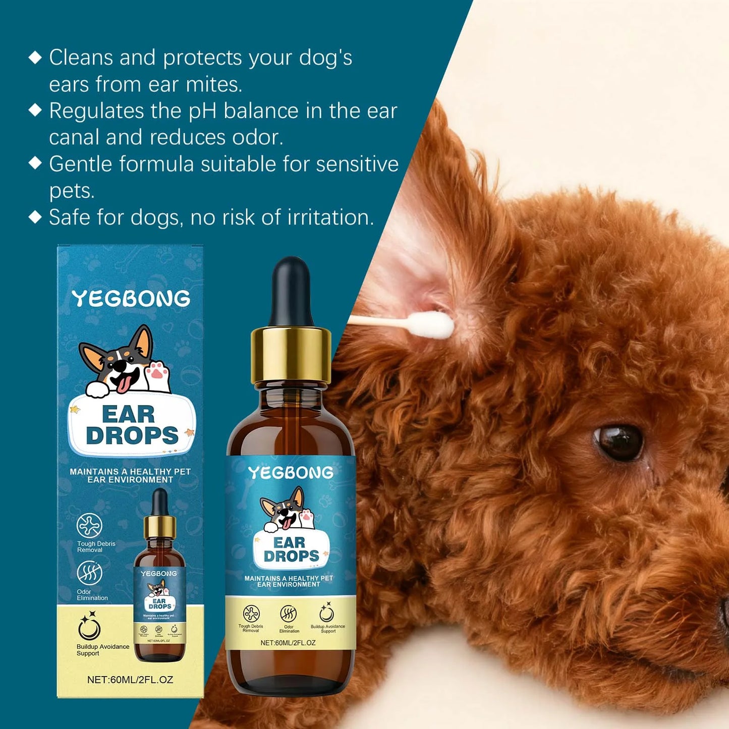 YEGBONG Pet Ear Care Drops Natural Formula Gentle Cleaning For Dogs And Cats