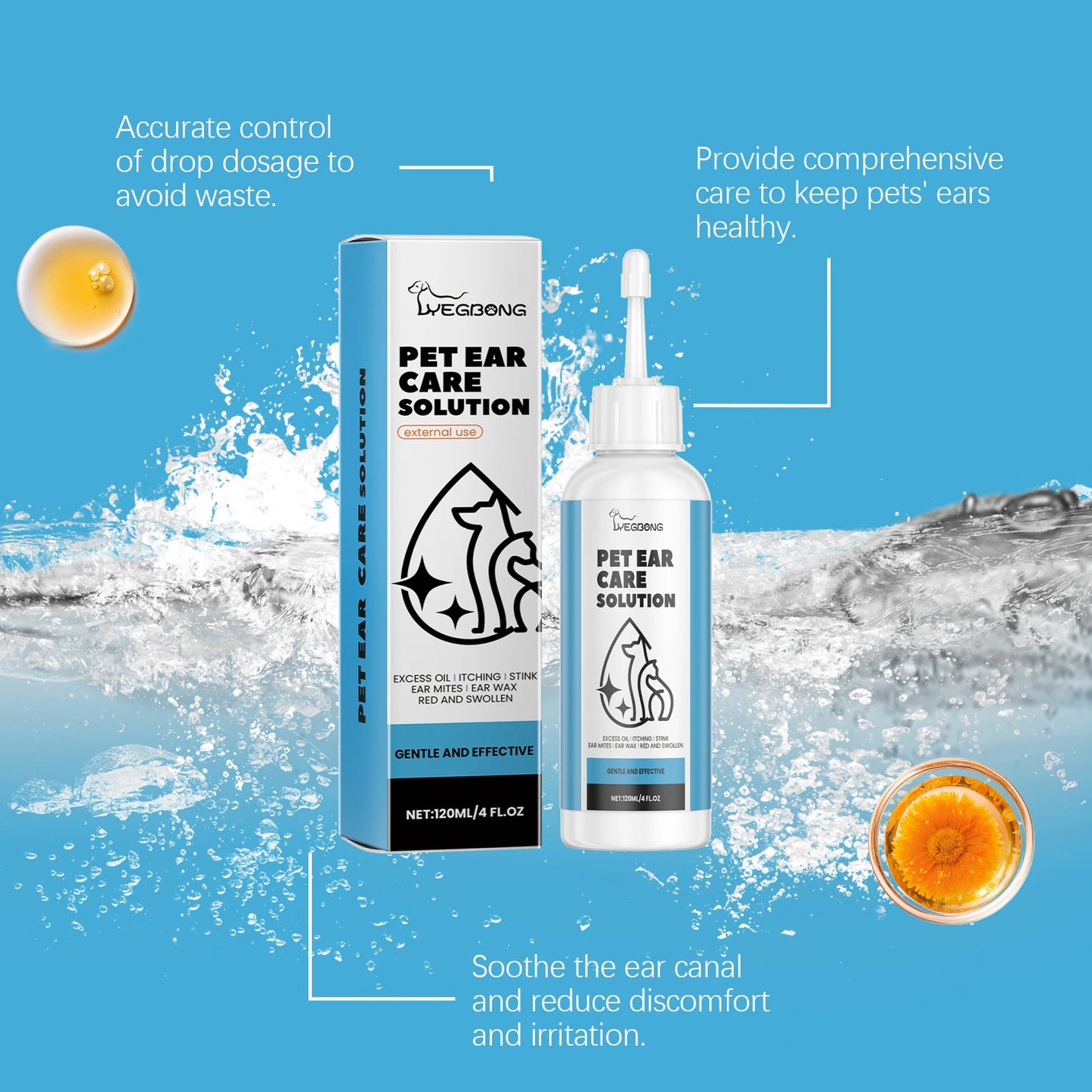 YEGBONG Pet Ear Care Solution Gentle Cleaning And Earwax Removal