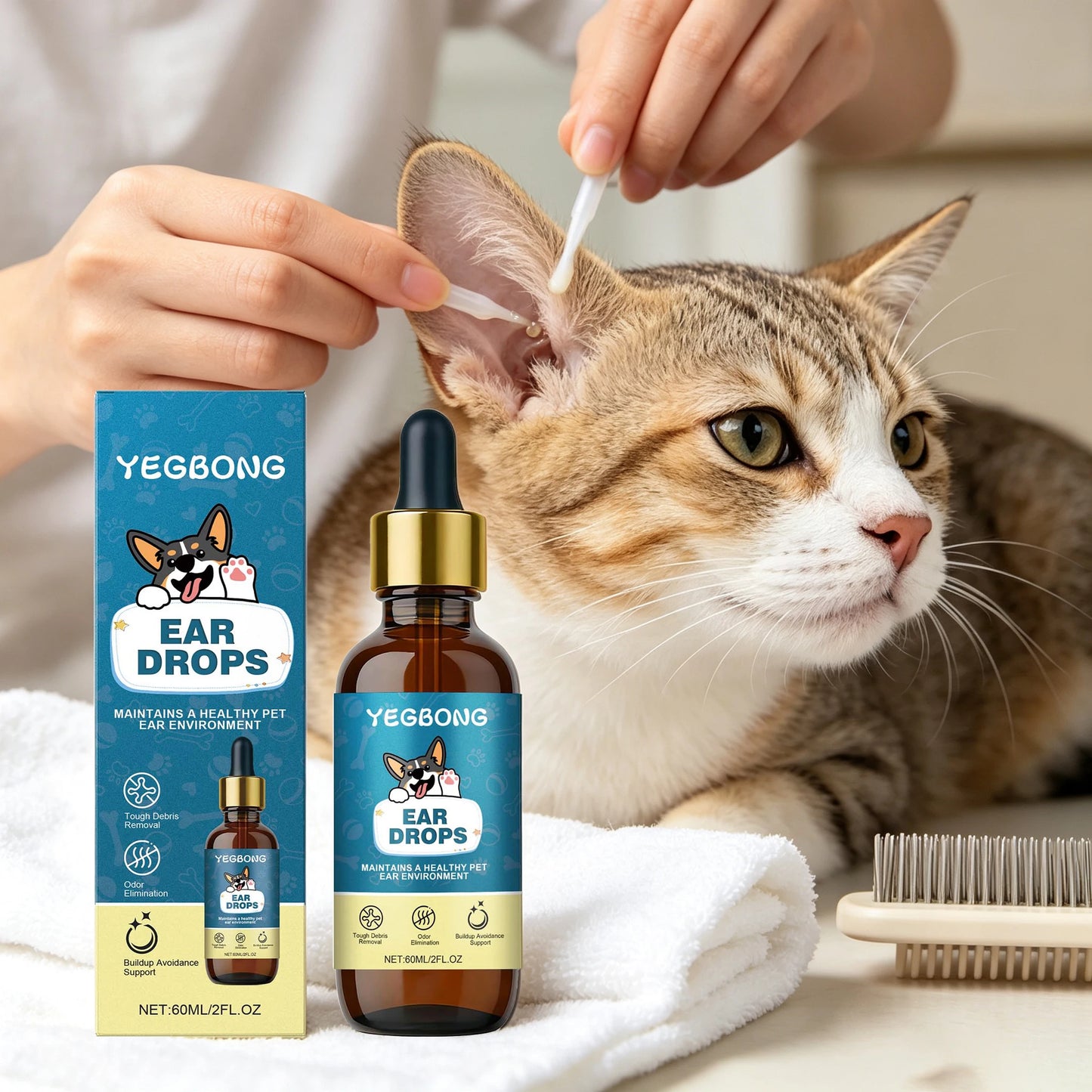 YEGBONG Pet Ear Care Drops Natural Formula Gentle Cleaning For Dogs And Cats