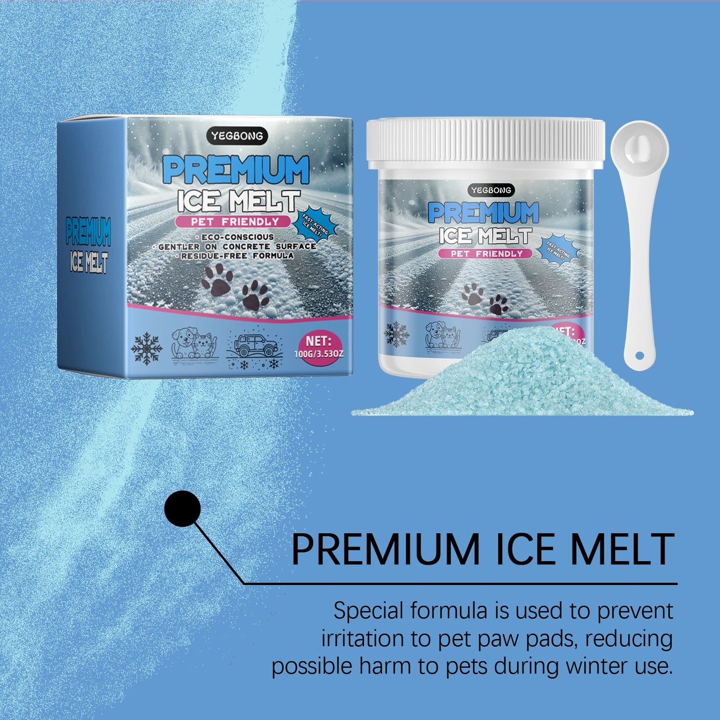 YEGBONG Pet-Friendly Ice Melter Powder For Cats And Dogs Non-Irritating