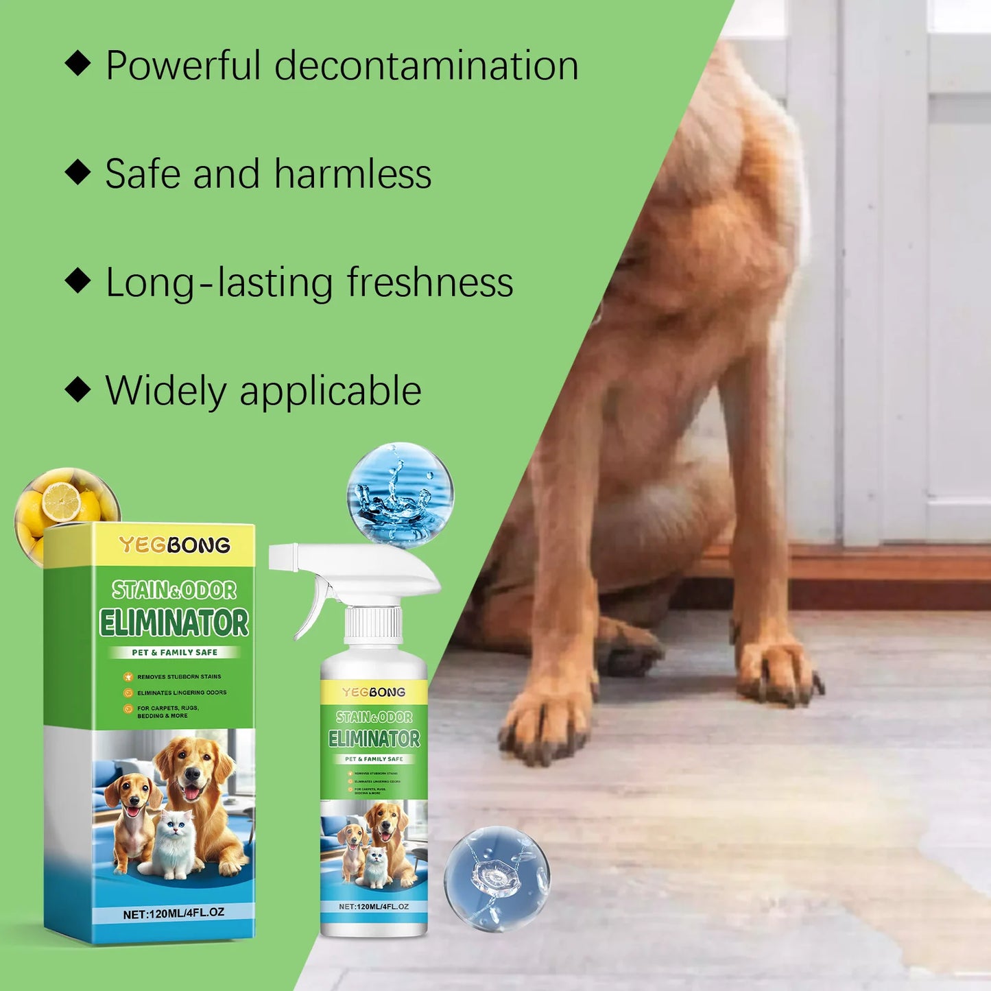 YEGBONG Pet Stain Cleaner Spray Stain Removal and Odor Elimination